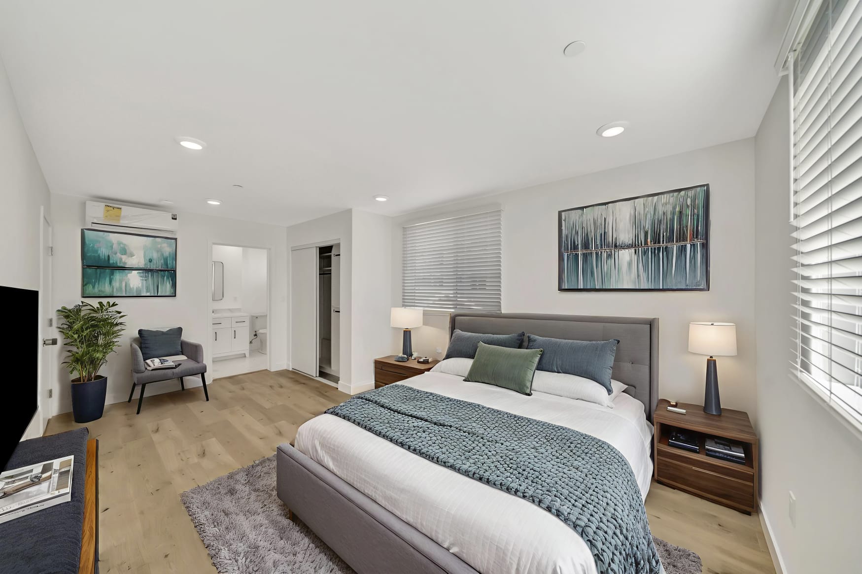 Bedroom with teal accents